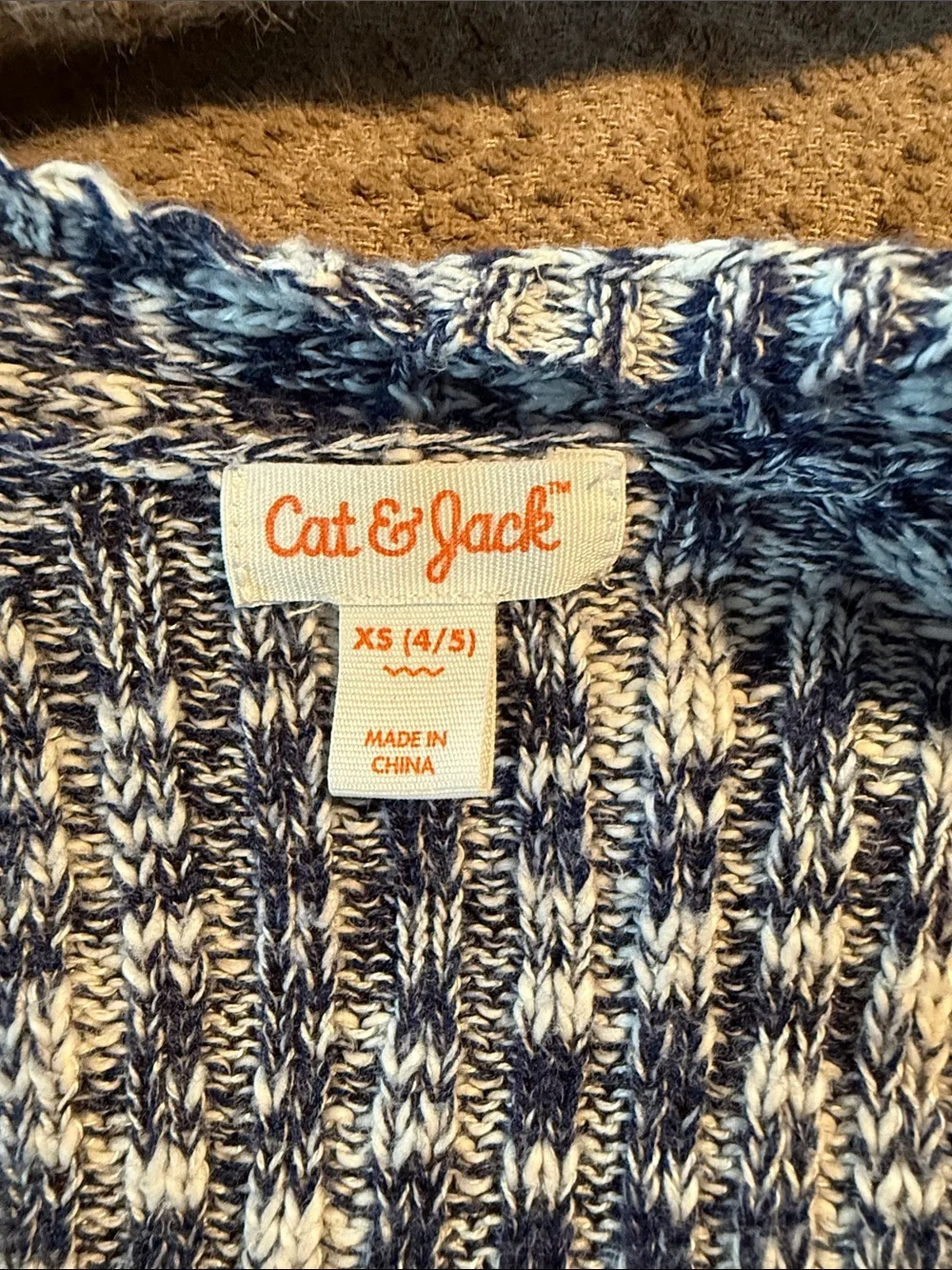 Cat & Jack Blue and White Marled Knit Open Cardigan